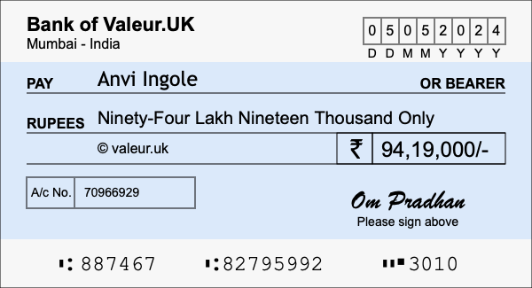 How to write a cheque for 94.19 lakh rupees How to write a cheque for 94.19 lakh rupees