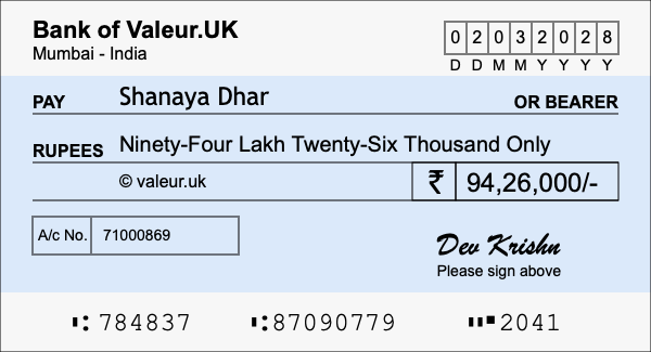 How to write a cheque for 94.26 lakh rupees How to write a cheque for 94.26 lakh rupees