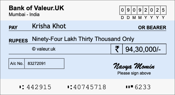 How to write a cheque for 94.3 lakh rupees How to write a cheque for 94.3 lakh rupees