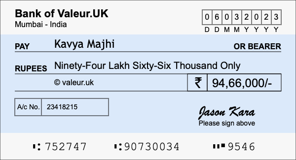 How to write a cheque for 94.66 lakh rupees