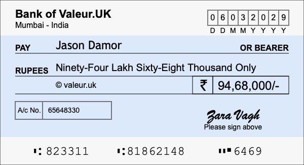 How to write a cheque for 94.68 lakh rupees How to write a cheque for 94.68 lakh rupees
