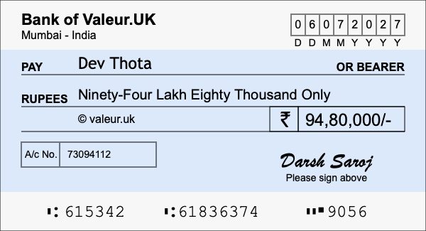How to write a cheque for 94.8 lakh rupees