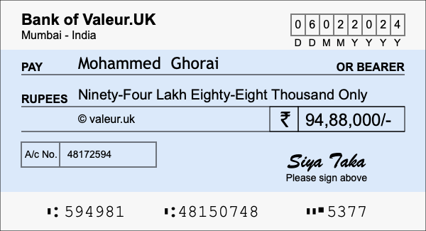 How to write a cheque for 94.88 lakh rupees How to write a cheque for 94.88 lakh rupees