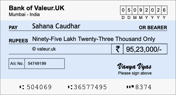 How to write a cheque for 95.23 lakh rupees How to write a cheque for 95.23 lakh rupees