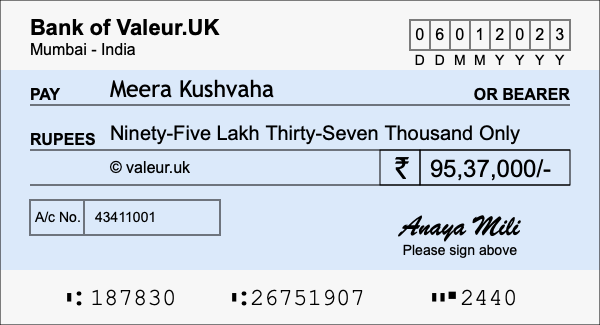 How to write a cheque for 95.37 lakh rupees How to write a cheque for 95.37 lakh rupees