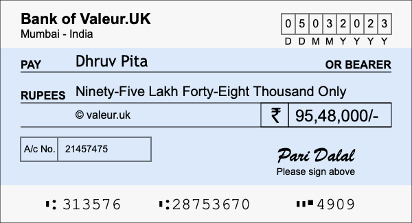 How to write a cheque for 95.48 lakh rupees