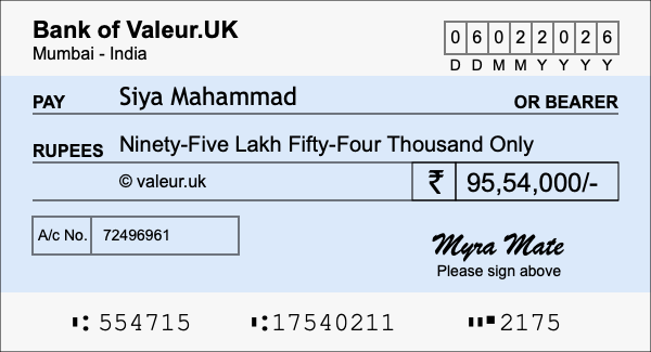 How to write a cheque for 95.54 lakh rupees How to write a cheque for 95.54 lakh rupees