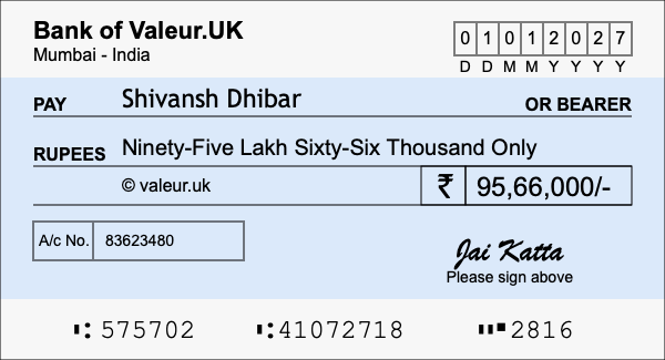 How to write a cheque for 95.66 lakh rupees How to write a cheque for 95.66 lakh rupees