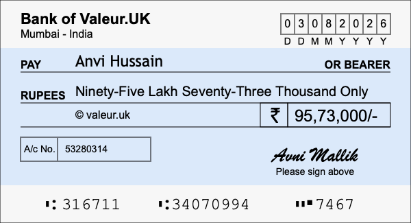 How to write a cheque for 95.73 lakh rupees How to write a cheque for 95.73 lakh rupees