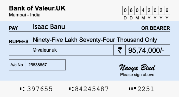 How to write a cheque for 95.74 lakh rupees How to write a cheque for 95.74 lakh rupees