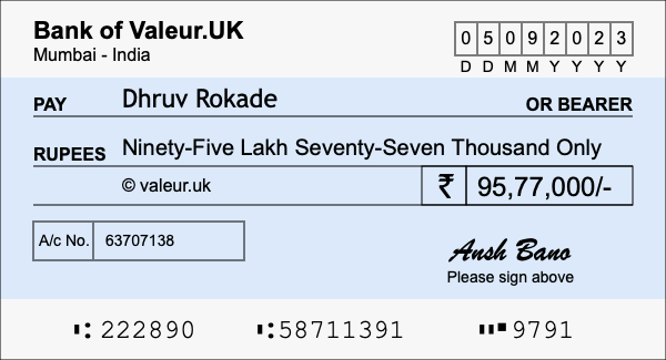 How to write a cheque for 95.77 lakh rupees How to write a cheque for 95.77 lakh rupees