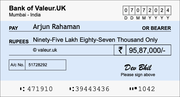 How to write a cheque for 95.87 lakh rupees How to write a cheque for 95.87 lakh rupees
