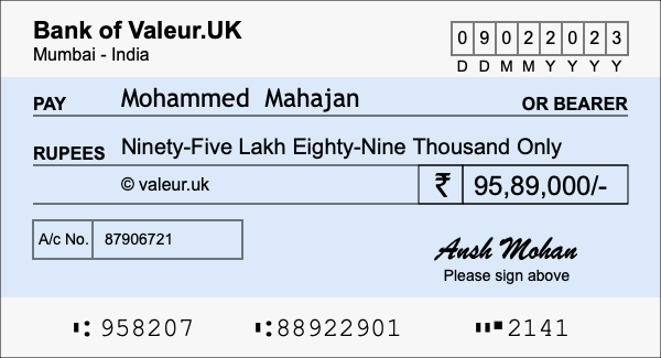 How to write a cheque for 95.89 lakh rupees