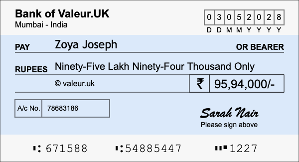 How to write a cheque for 95.94 lakh rupees