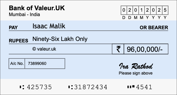 How to write a cheque for 96 lakh rupees How to write a cheque for 96 lakh rupees