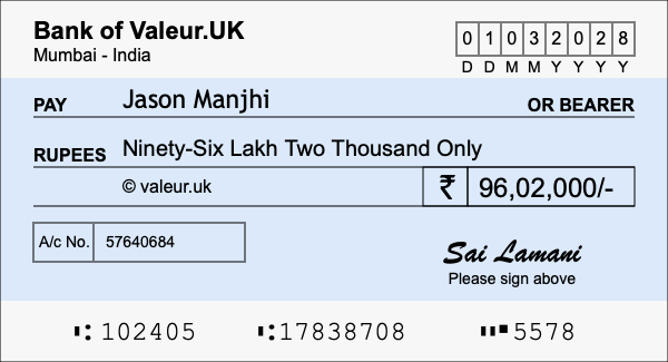 How to write a cheque for 96.02 lakh rupees How to write a cheque for 96.02 lakh rupees
