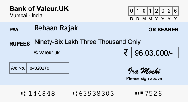How to write a cheque for 96.03 lakh rupees How to write a cheque for 96.03 lakh rupees