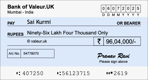 How to write a cheque for 96.04 lakh rupees How to write a cheque for 96.04 lakh rupees