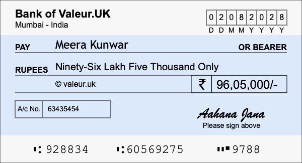 How to write a cheque for 96.05 lakh rupees How to write a cheque for 96.05 lakh rupees