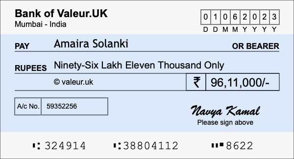 How to write a cheque for 96.11 lakh rupees How to write a cheque for 96.11 lakh rupees