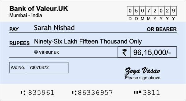 How to write a cheque for 96.15 lakh rupees How to write a cheque for 96.15 lakh rupees