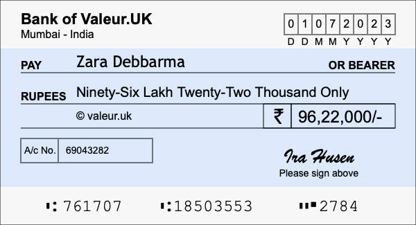 How to write a cheque for 96.22 lakh rupees How to write a cheque for 96.22 lakh rupees