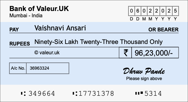 How to write a cheque for 96.23 lakh rupees How to write a cheque for 96.23 lakh rupees