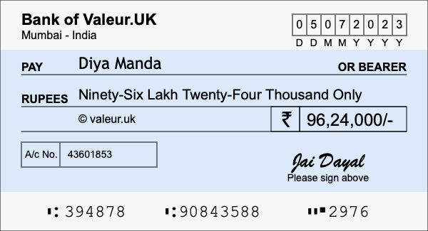 How to write a cheque for 96.24 lakh rupees How to write a cheque for 96.24 lakh rupees