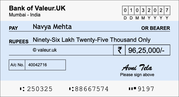 How to write a cheque for 96.25 lakh rupees