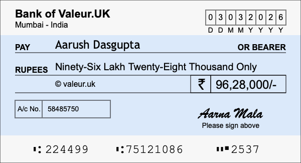 How to write a cheque for 96.28 lakh rupees How to write a cheque for 96.28 lakh rupees