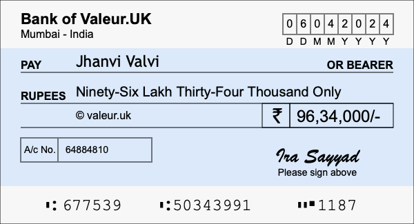 How to write a cheque for 96.34 lakh rupees How to write a cheque for 96.34 lakh rupees
