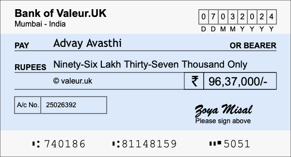 How to write a cheque for 96.37 lakh rupees How to write a cheque for 96.37 lakh rupees