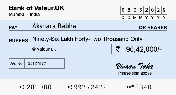 How to write a cheque for 96.42 lakh rupees How to write a cheque for 96.42 lakh rupees