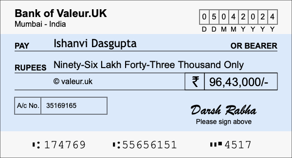 How to write a cheque for 96.43 lakh rupees How to write a cheque for 96.43 lakh rupees