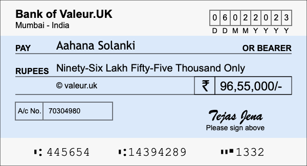 How to write a cheque for 96.55 lakh rupees How to write a cheque for 96.55 lakh rupees
