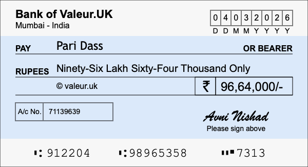 How to write a cheque for 96.64 lakh rupees