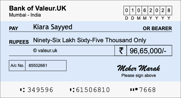 How to write a cheque for 96.65 lakh rupees