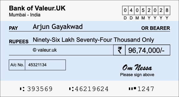 How to write a cheque for 96.74 lakh rupees