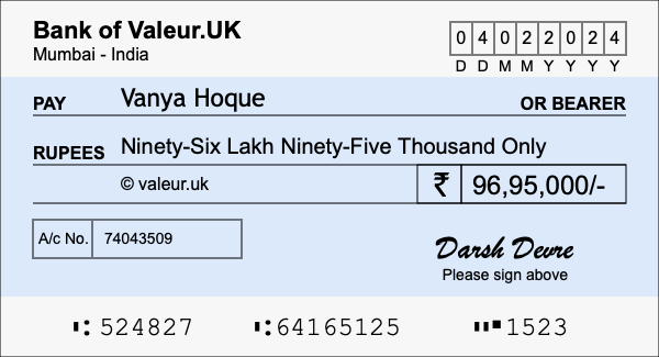 How to write a cheque for 96.95 lakh rupees