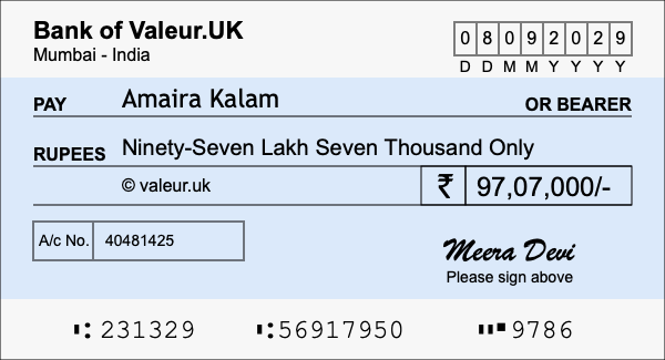 How to write a cheque for 97.07 lakh rupees How to write a cheque for 97.07 lakh rupees