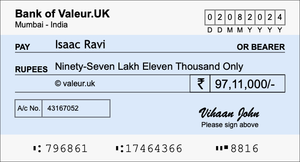 How to write a cheque for 97.11 lakh rupees How to write a cheque for 97.11 lakh rupees