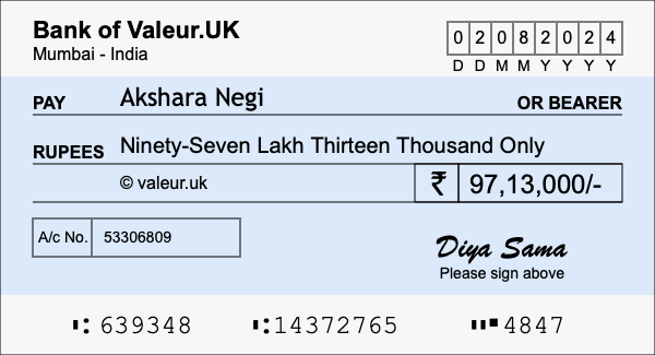 How to write a cheque for 97.13 lakh rupees