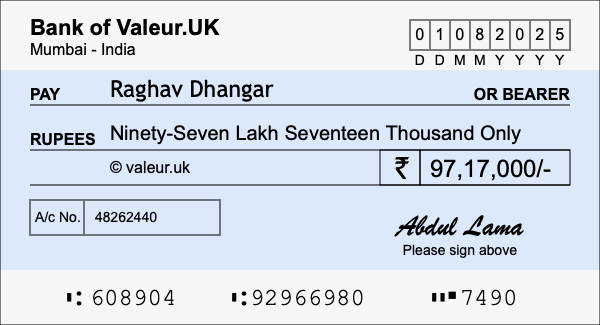 How to write a cheque for 97.17 lakh rupees How to write a cheque for 97.17 lakh rupees