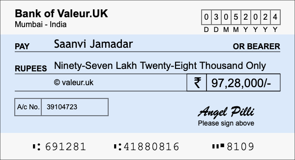 How to write a cheque for 97.28 lakh rupees