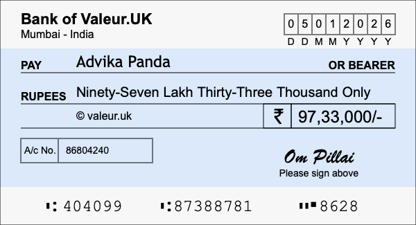 How to write a cheque for 97.33 lakh rupees How to write a cheque for 97.33 lakh rupees