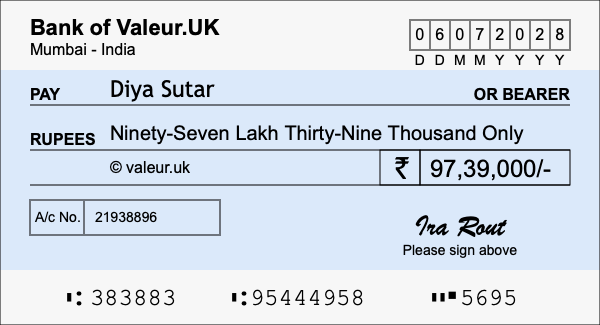 How to write a cheque for 97.39 lakh rupees How to write a cheque for 97.39 lakh rupees