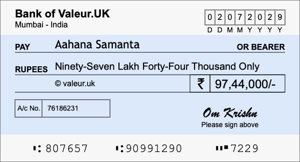 How to write a cheque for 97.44 lakh rupees