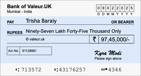 How to write a cheque for 97.45 lakh rupees
