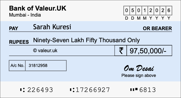 How to write a cheque for 97.5 lakh rupees How to write a cheque for 97.5 lakh rupees