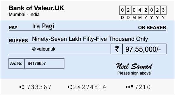 How to write a cheque for 97.55 lakh rupees How to write a cheque for 97.55 lakh rupees